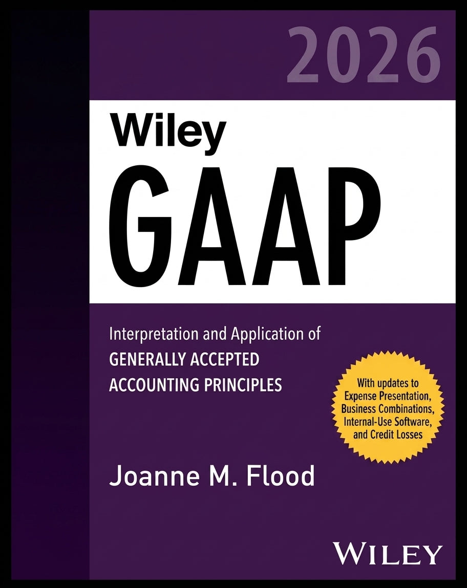 Wiley GAAP 2026 book cover by Joanne M. Flood, featuring a dark purple and white design with black text and a yellow circular badge.