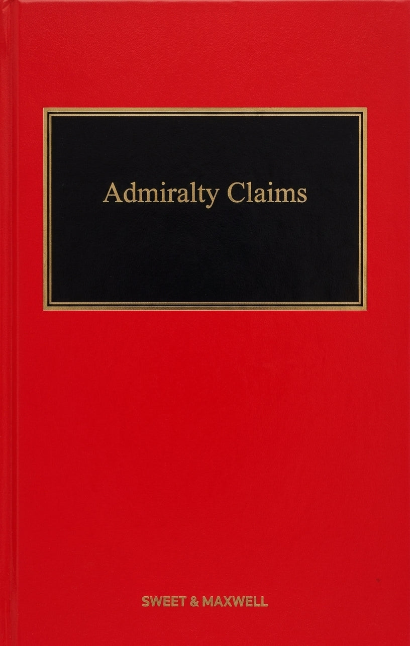 A red hardcover book with a black title panel reading 'Admiralty Claims' in gold lettering, and 'SWEET & MAXWELL' printed near the bottom.