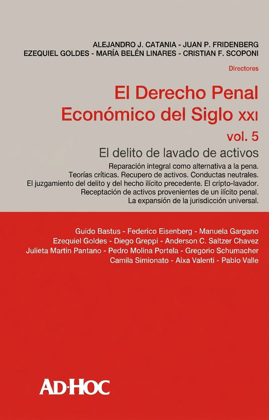 Book cover for 'El Derecho Penal Económico del Siglo xxI vol. 5' published by ADHOc, featuring a red and beige design with white and red text.