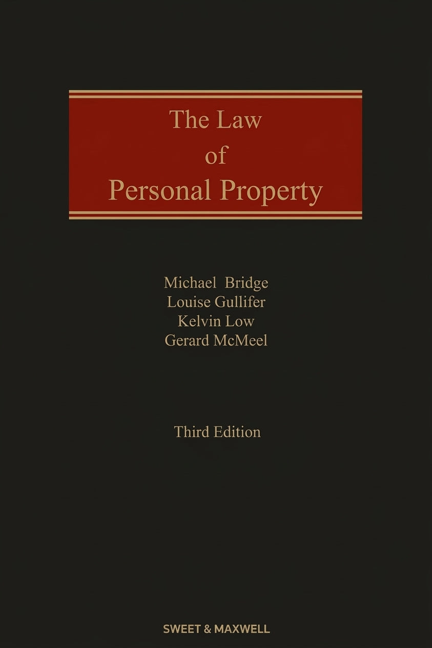 Book cover for 'The Law of Personal Property' Third Edition, featuring a dark brown background with a red rectangular title block and gold text. Authors listed: Michael Bridge, Louise Gullifer, Kelvin Low, and Gerard McMeel.