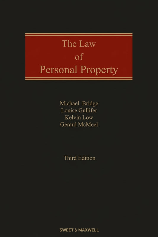 Book cover for 'The Law of Personal Property' Third Edition, featuring a dark brown background with a red rectangular title block and gold text. Authors listed: Michael Bridge, Louise Gullifer, Kelvin Low, and Gerard McMeel.