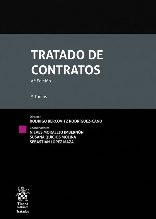 Book cover for 'Tratado de Contratos, 2.ª Edición, 5 Tomos' with a dark gray upper section and black lower section, white title text, and publisher marks at the bottom.